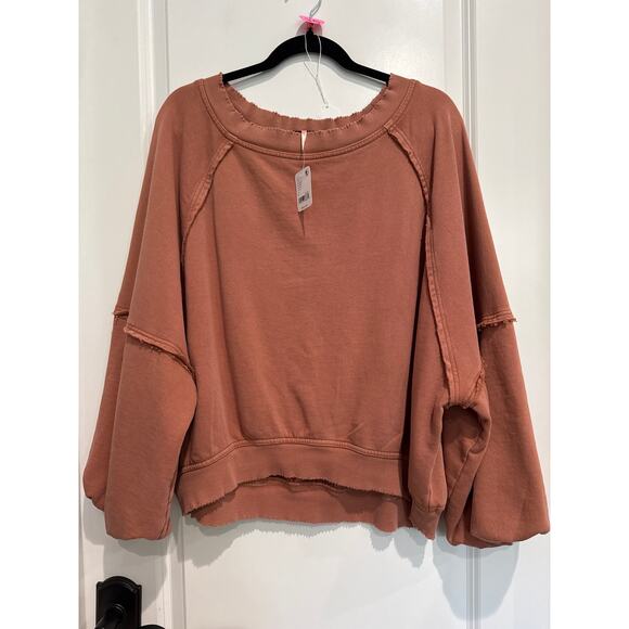MSRP $98 FREE PEOPLE Womens Cotton Boat Neck Sweatshirt Size S-L SAME DAY SHIP - Picture 2 of 6